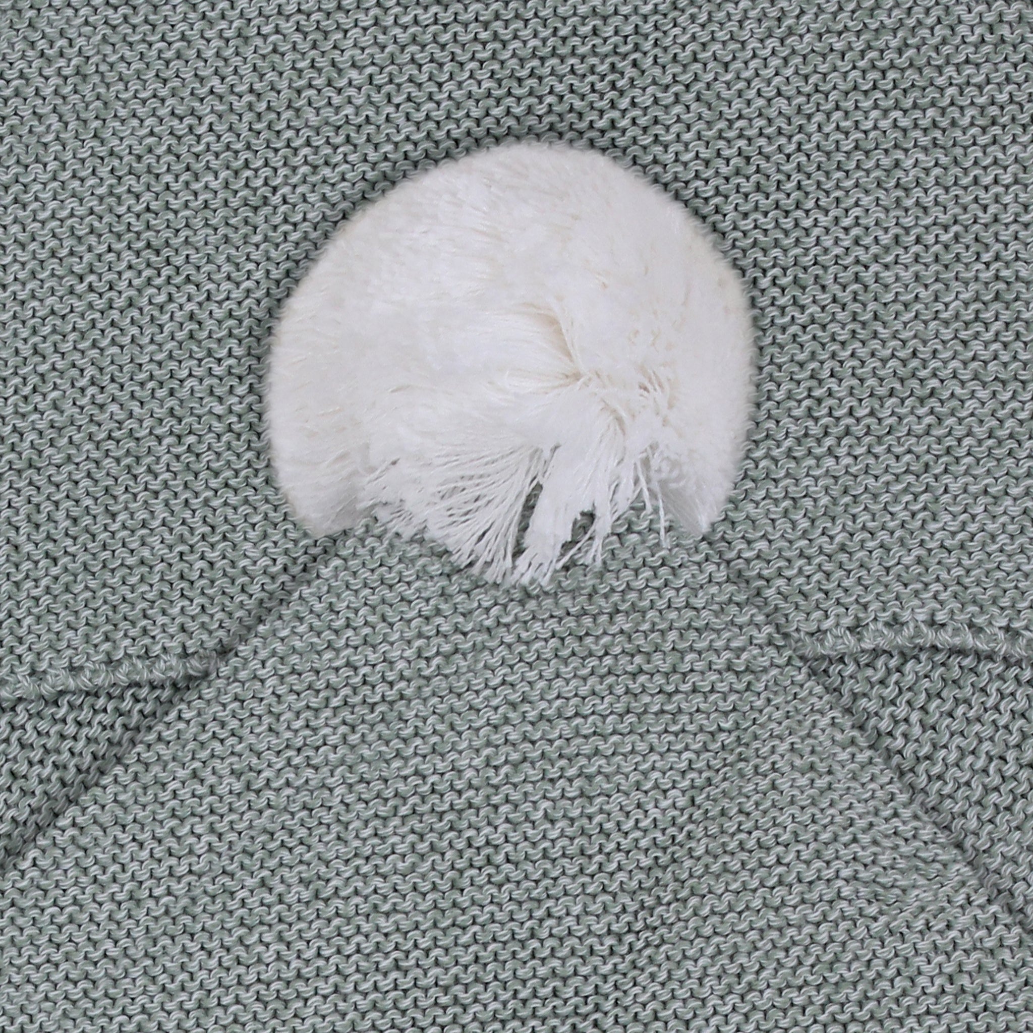Sage Green Knitted Hooded Newborn Blanket with Pompom