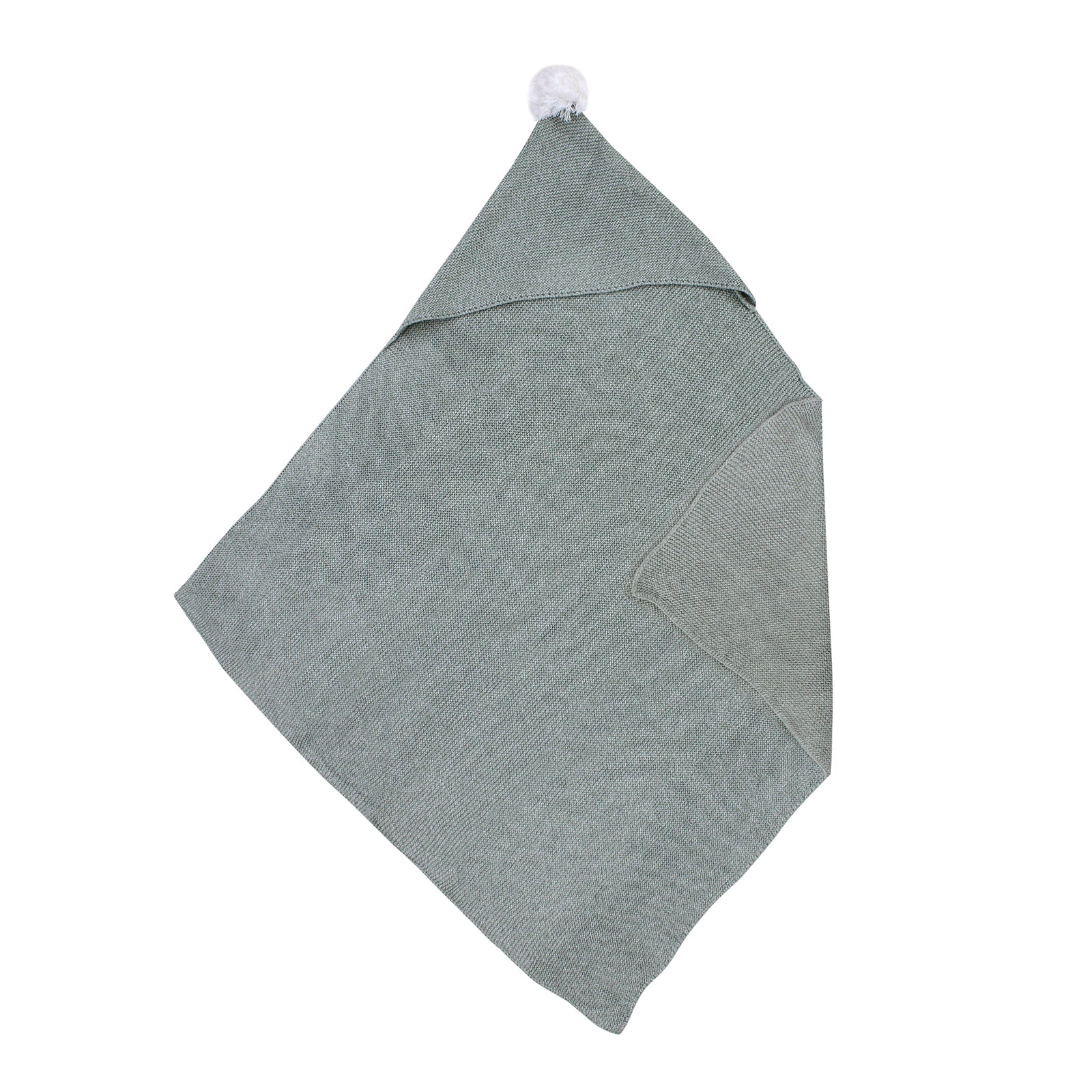 Sage Green Knitted Hooded Newborn Blanket with Pompom