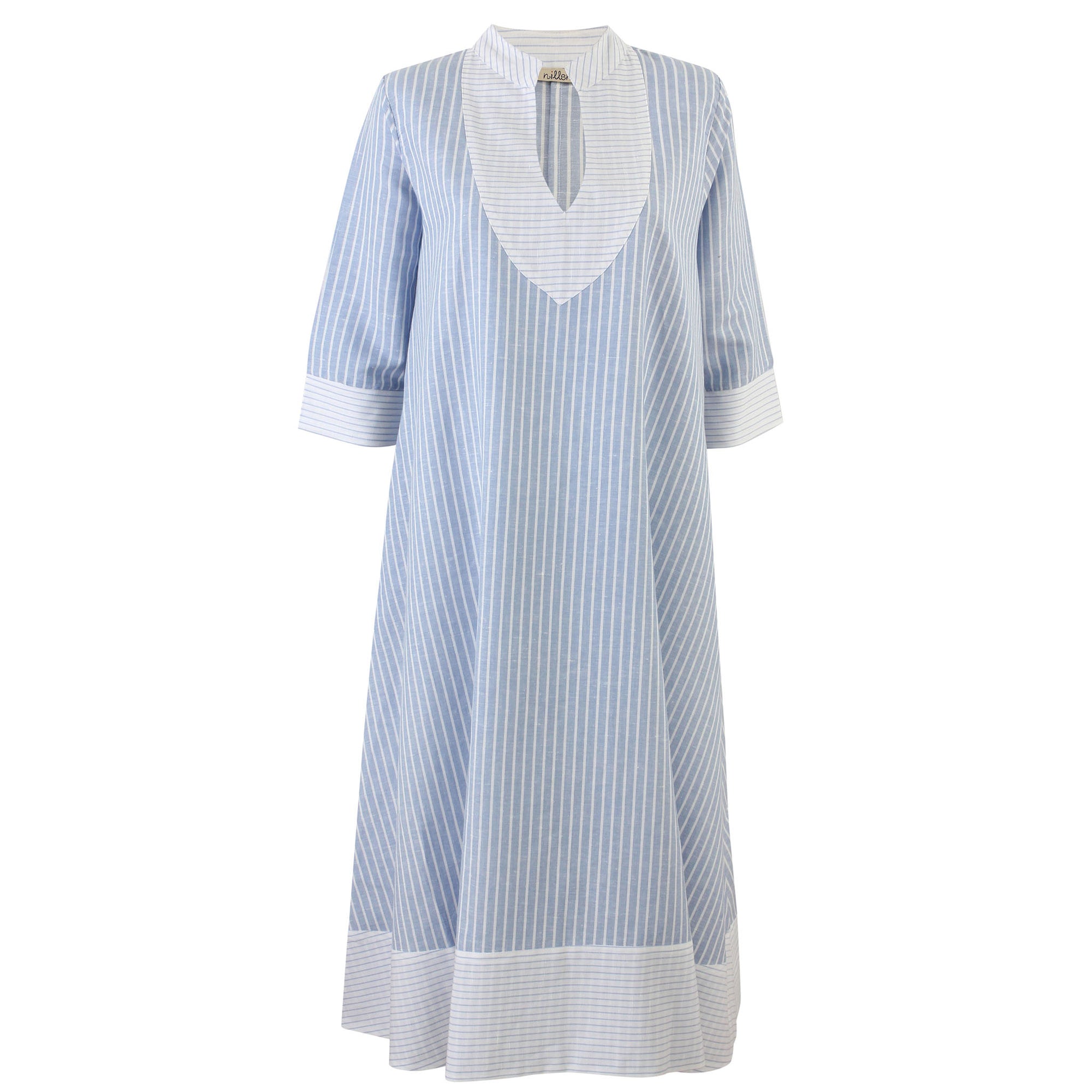 Blue Stripe Linen Kaftan Dress