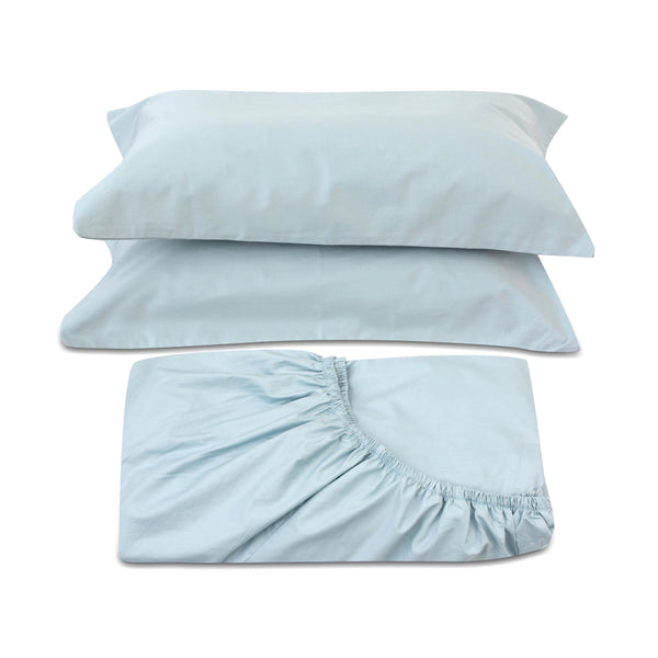 Light Blue Fitted Sheet + Pillowcases
