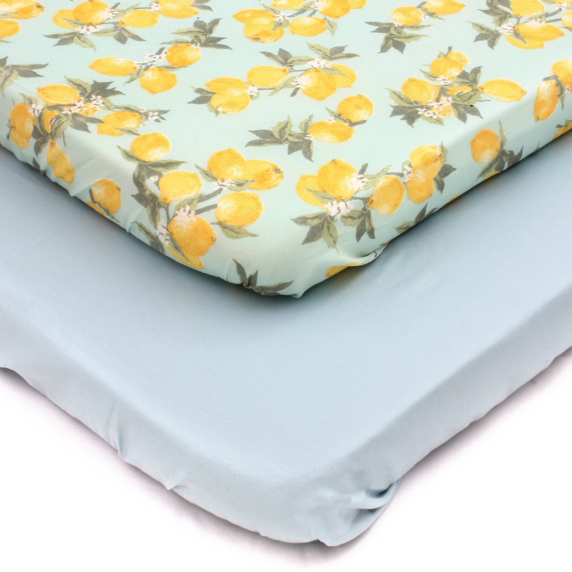 Lemon Print Cot Fitted Sheets, pack of 2