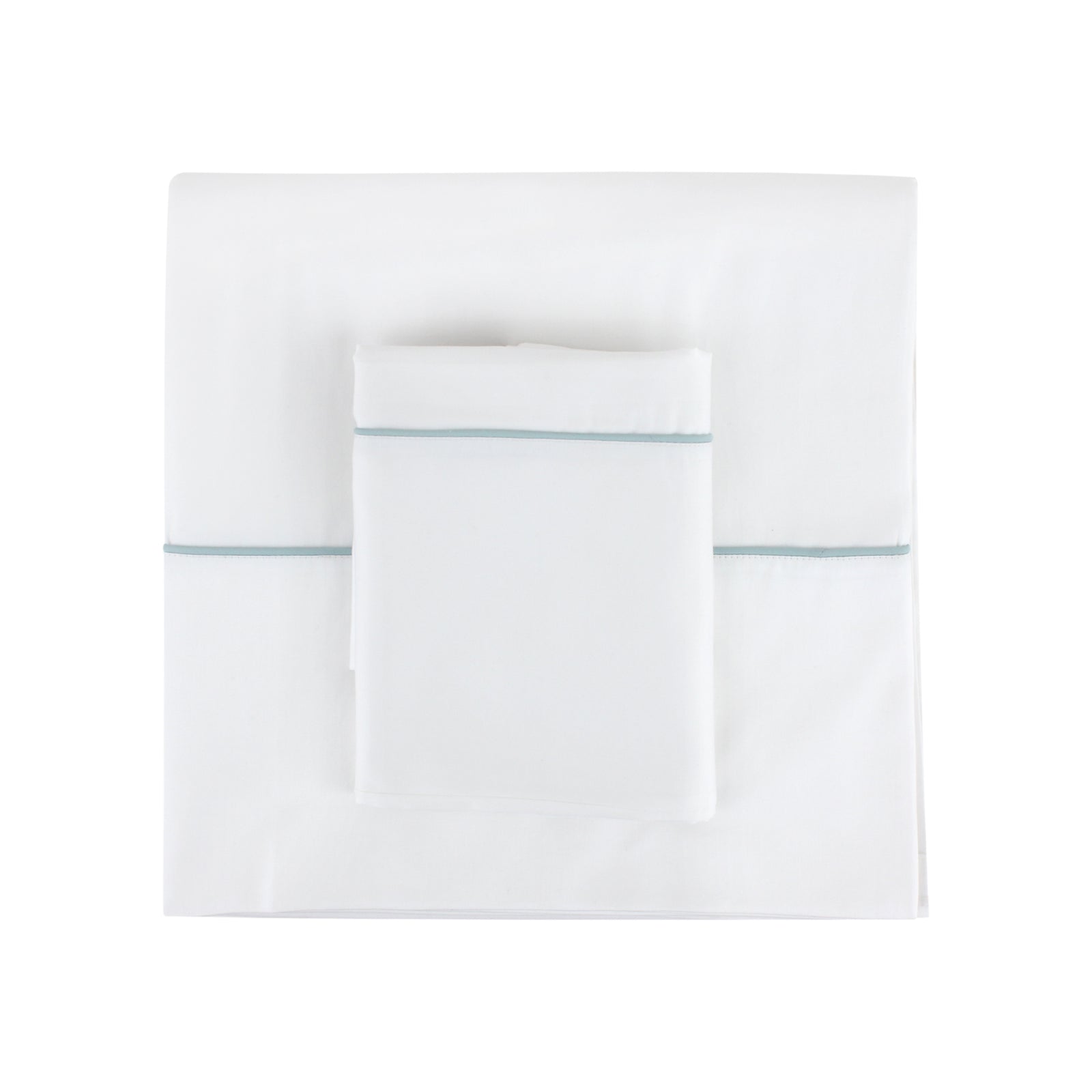 White Sheet with Light Blue Piping + Pillowcases (600 TC)