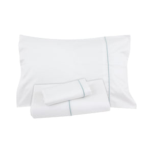 White Sheet with Light Blue Piping + Pillowcases (600 TC)
