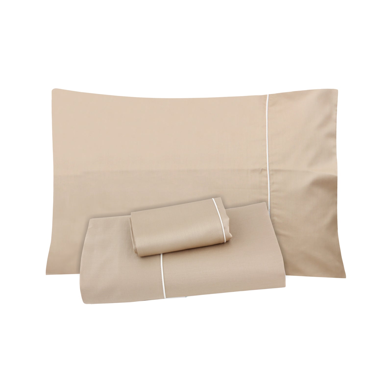 Beige Sheet with Off-White Piping + Pillowcases (600 TC)