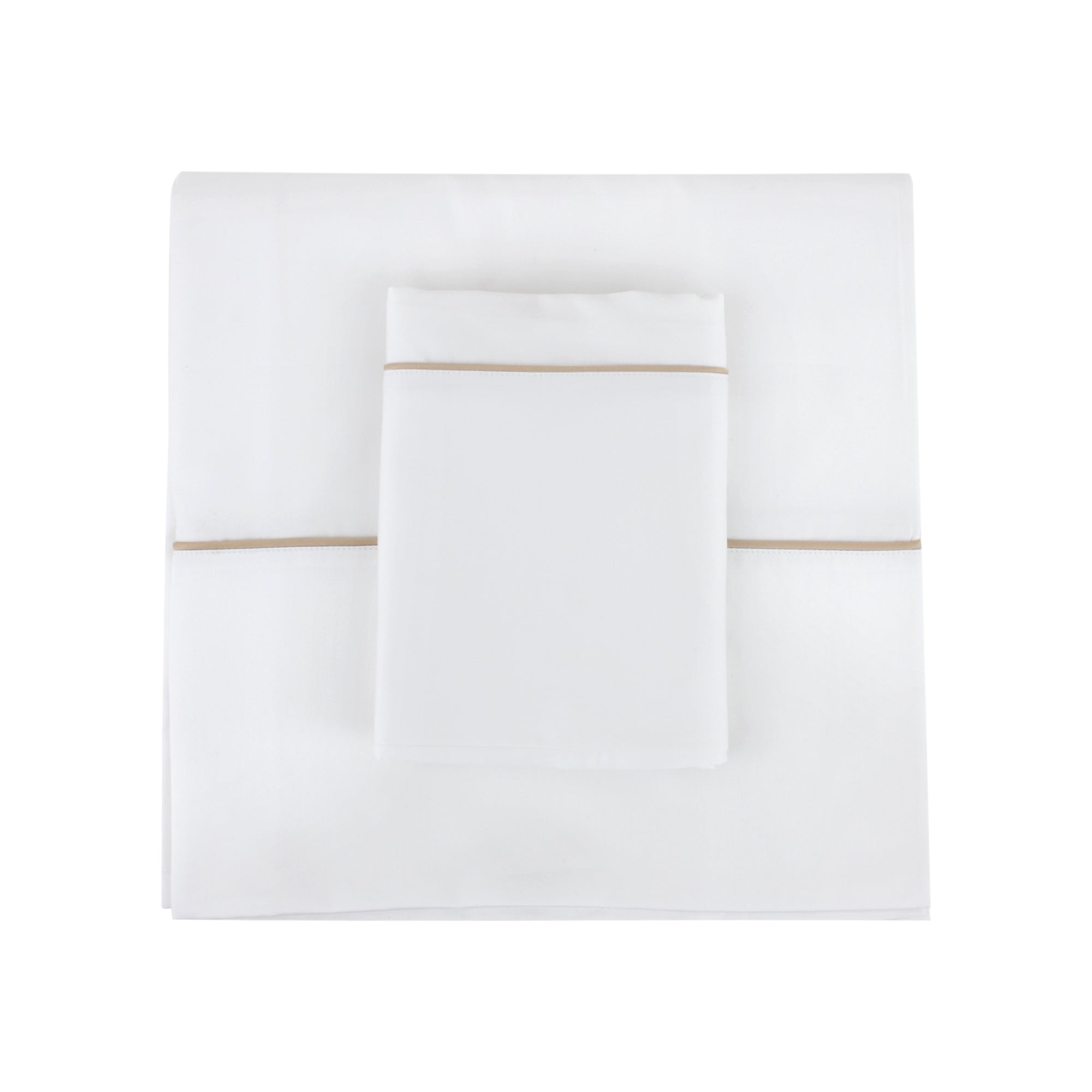 White Sheet with Beige Piping + Pillowcases (600 TC)