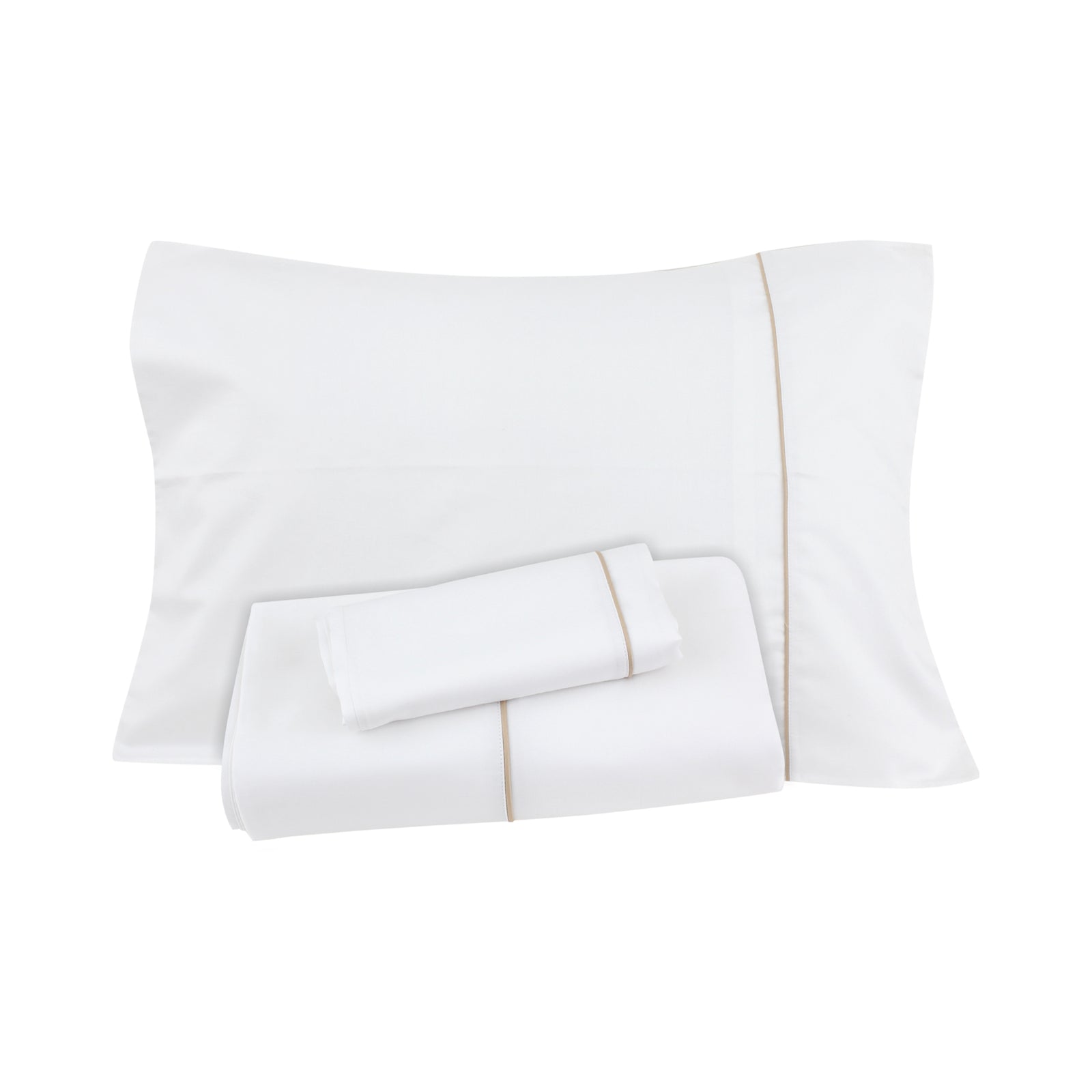 White Sheet with Beige Piping + Pillowcases (600 TC)