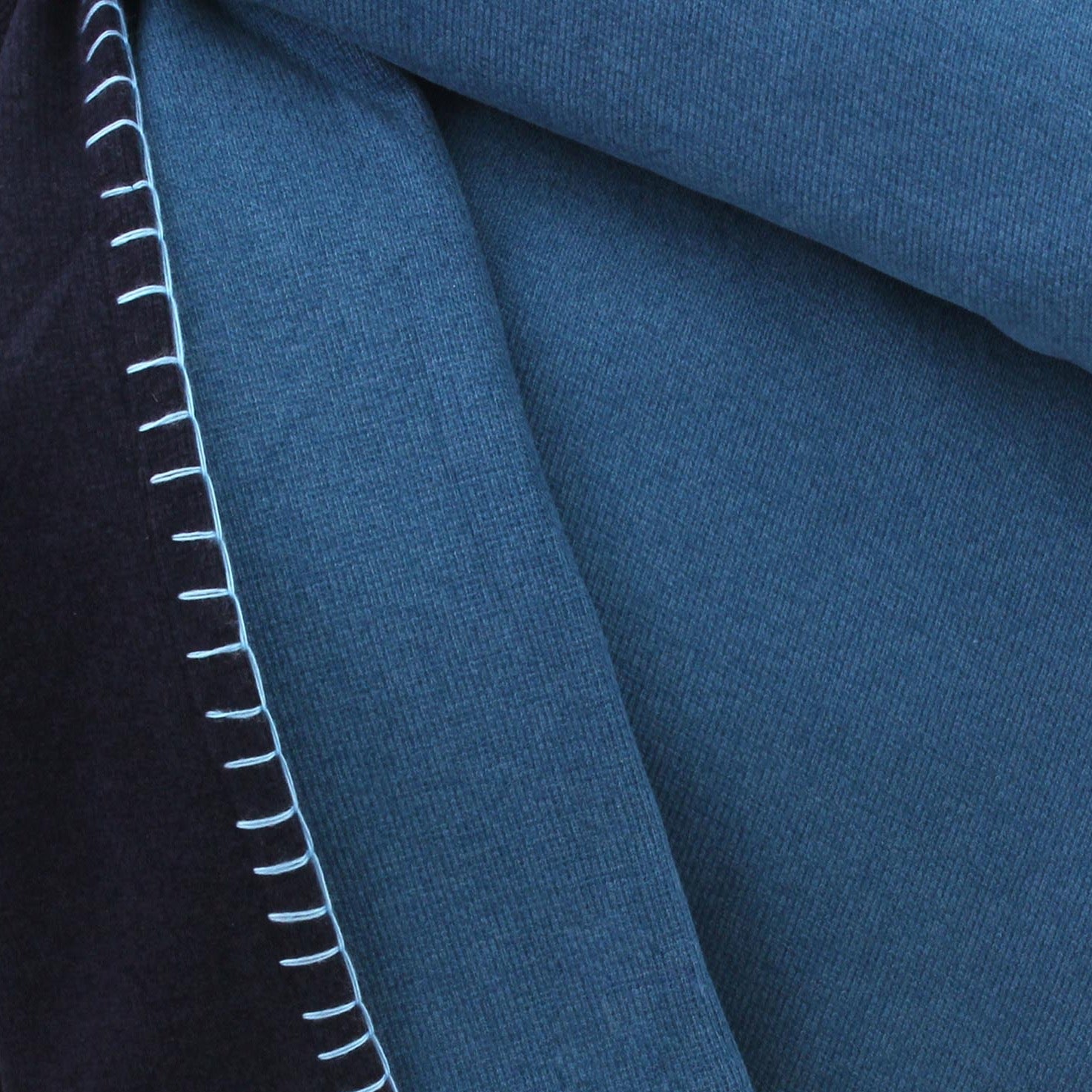 Light Blue/Navy Throw Blanket with Stitch Border