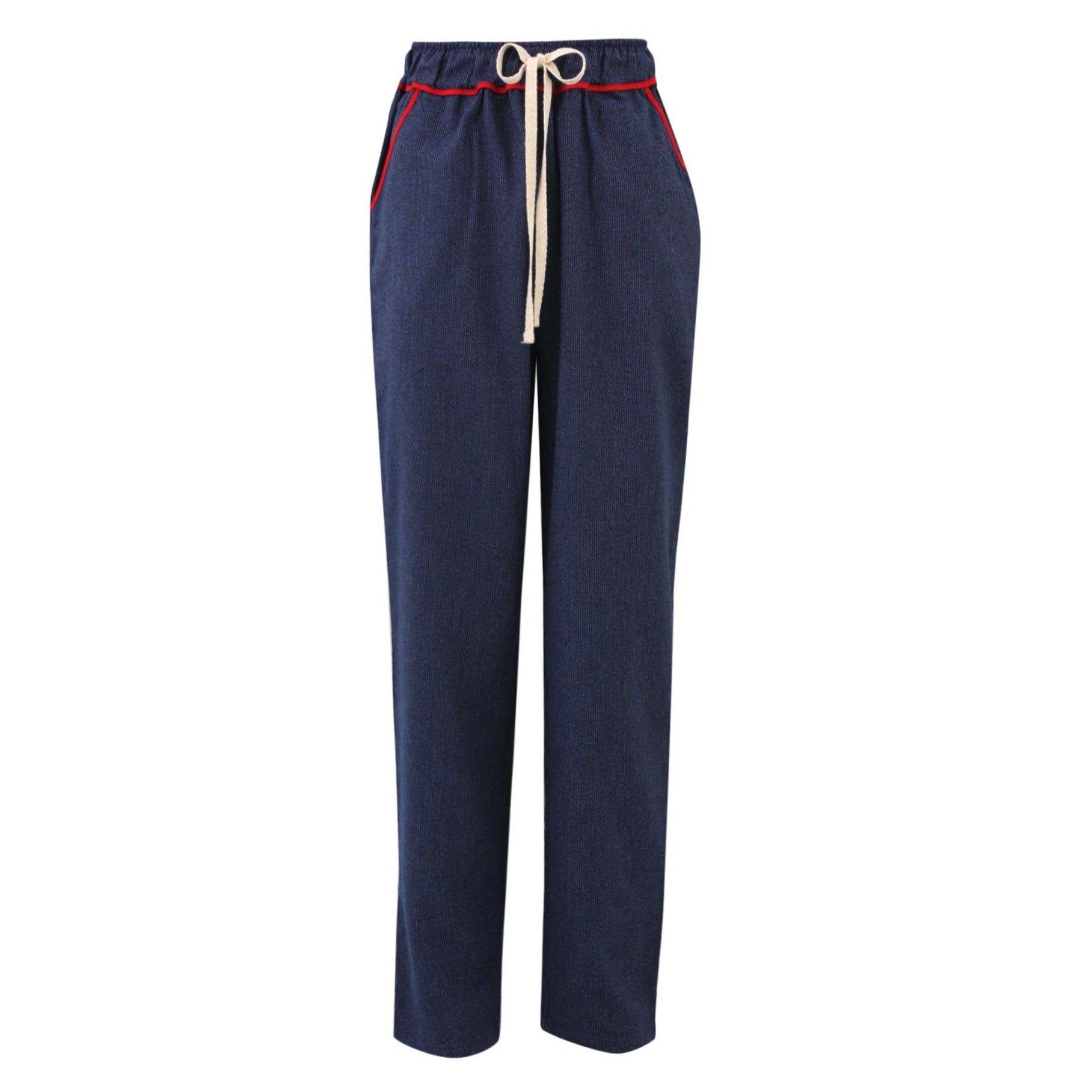 Blue Pyjama Pants with Red Piping Detail