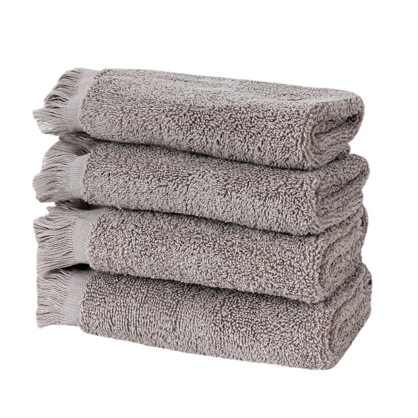 Stone Grey Fringe Hand Towels (Set of 4)