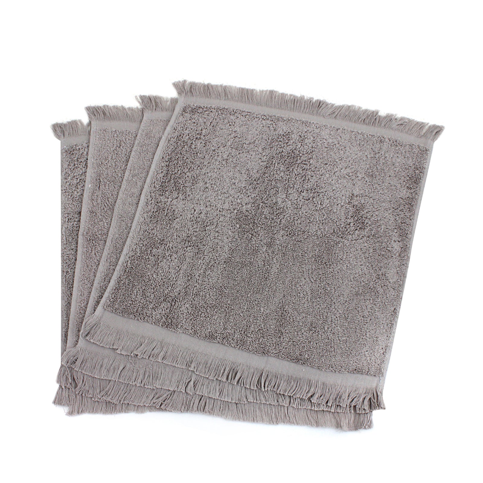 Stone Grey Fringe Hand Towels (Set of 4)