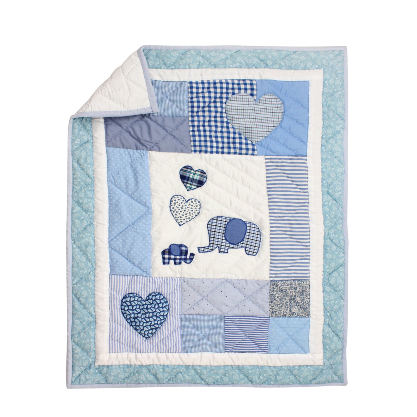 Patchwork Elephant Quilt (Blue)