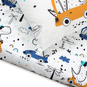 Blue Dino Printed Duvet + Pillowcases
