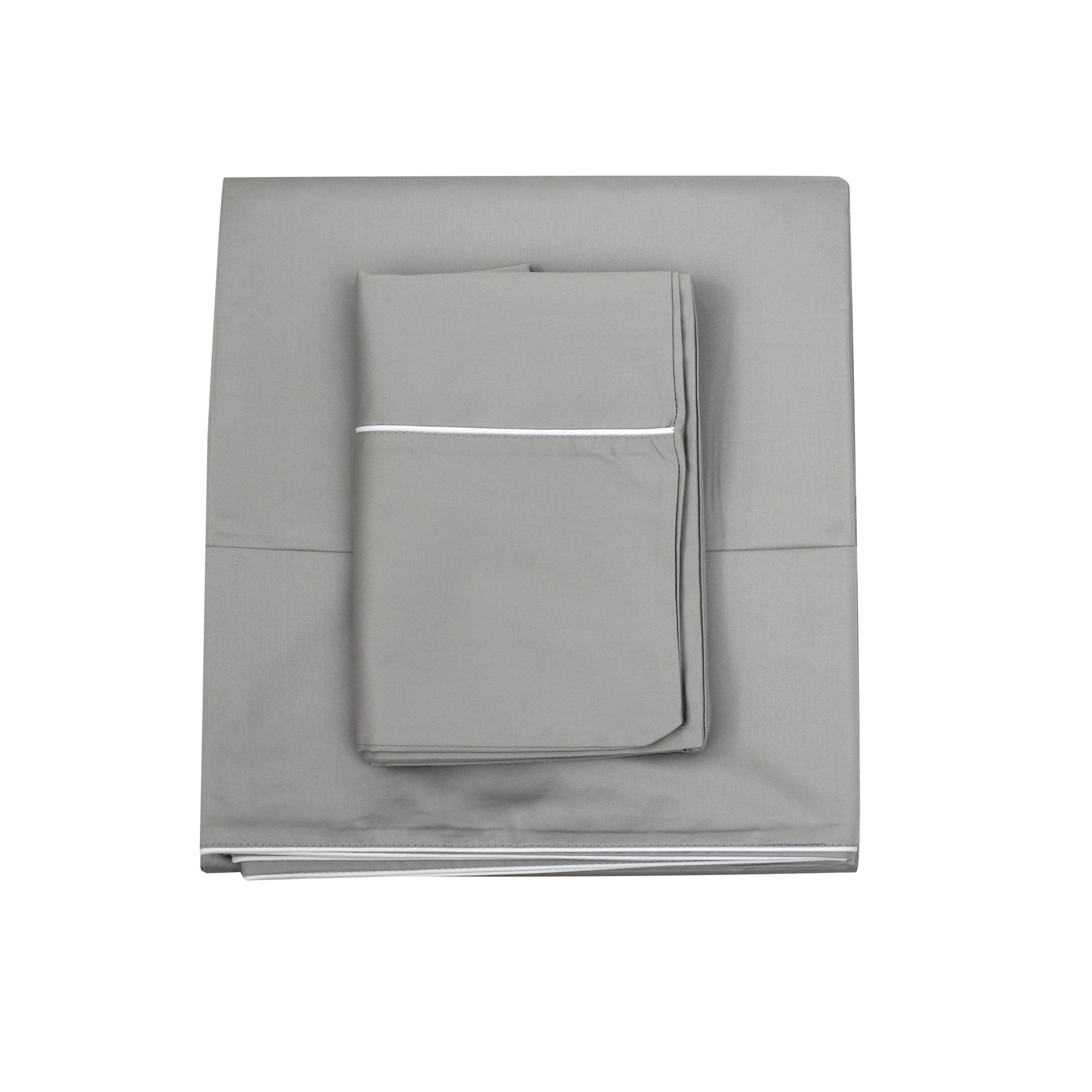 Grey Sheet with White Piping + Pillowcases (600 TC)