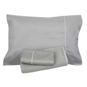 Grey Sheet with White Piping + Pillowcases (600 TC)