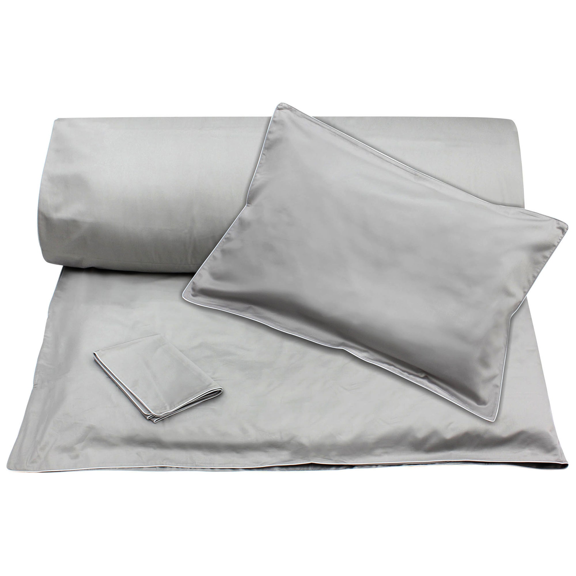 Grey Duvet with White Piping + Pillowcases (600 TC)