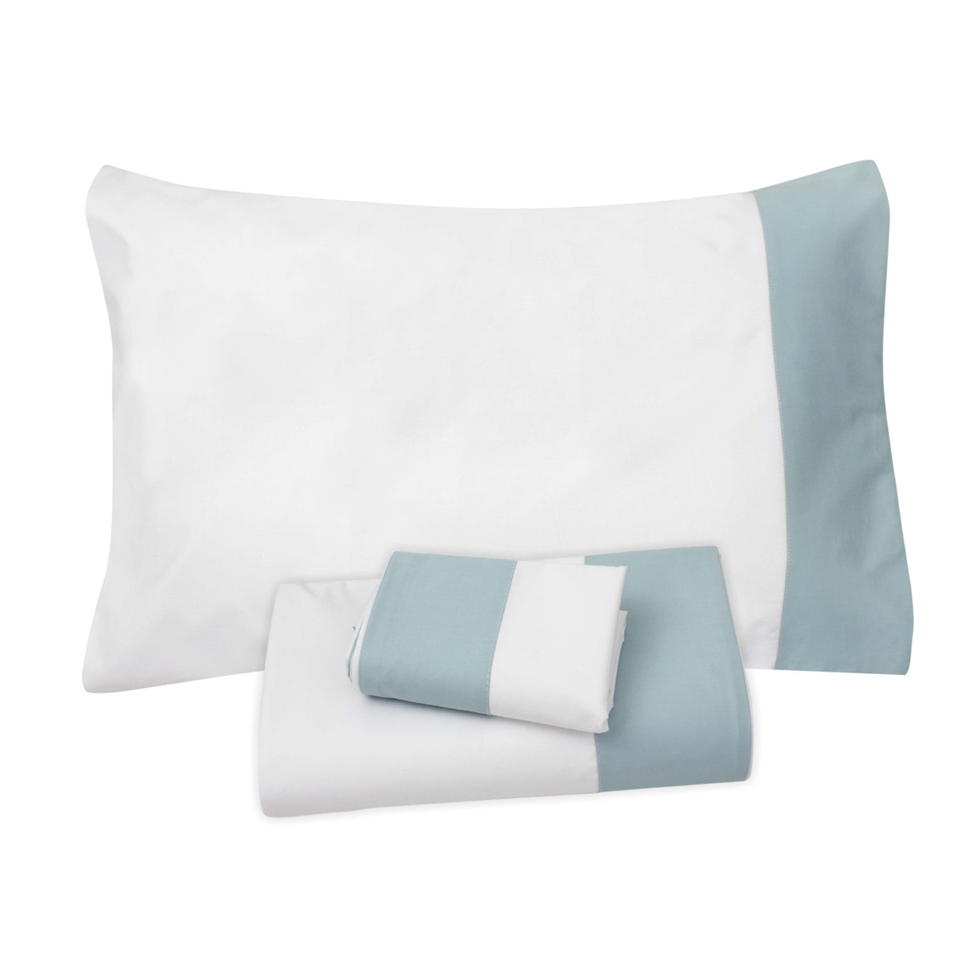 White Sheet with Light Blue Border + Pillowcases