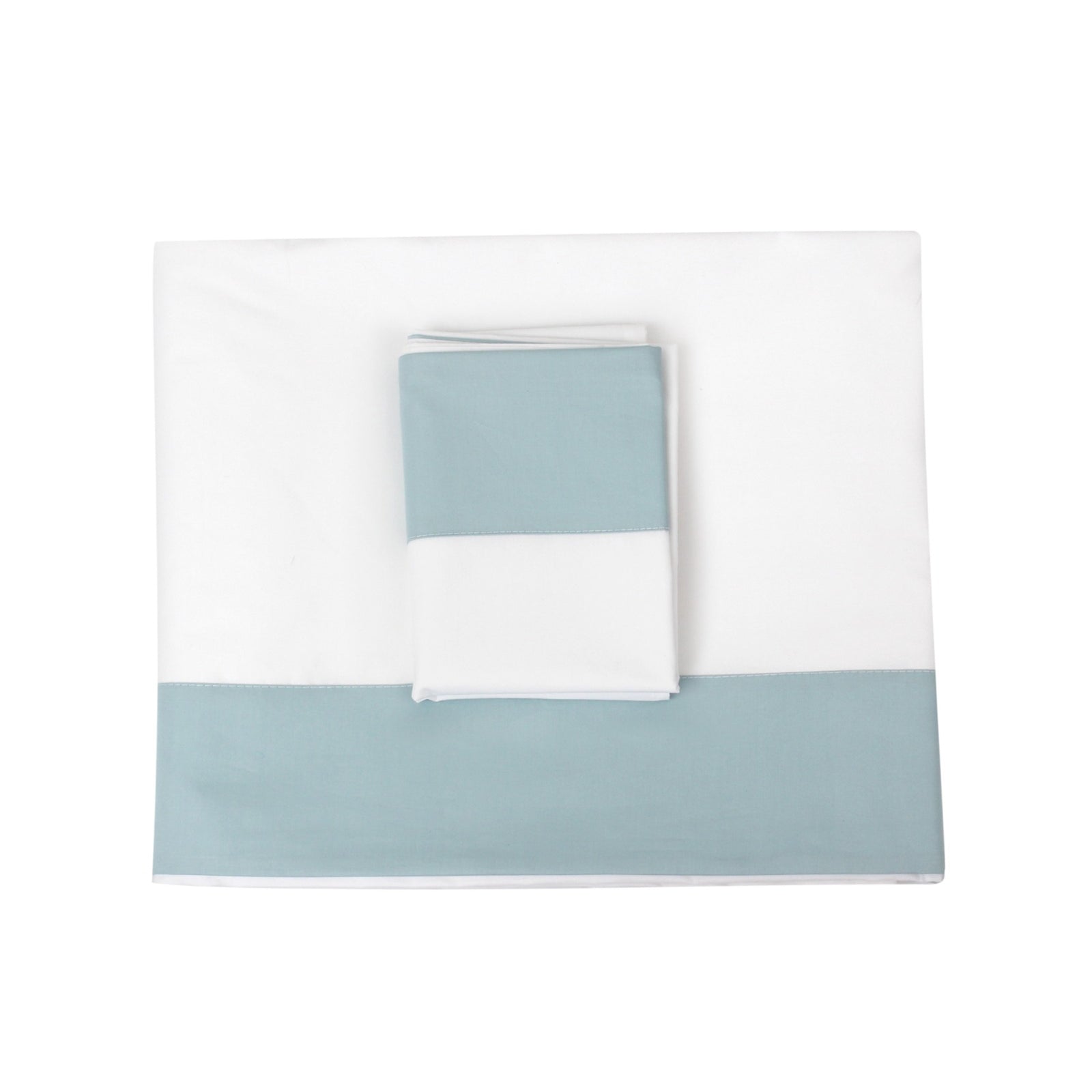 White Sheet with Light Blue Border + Pillowcases