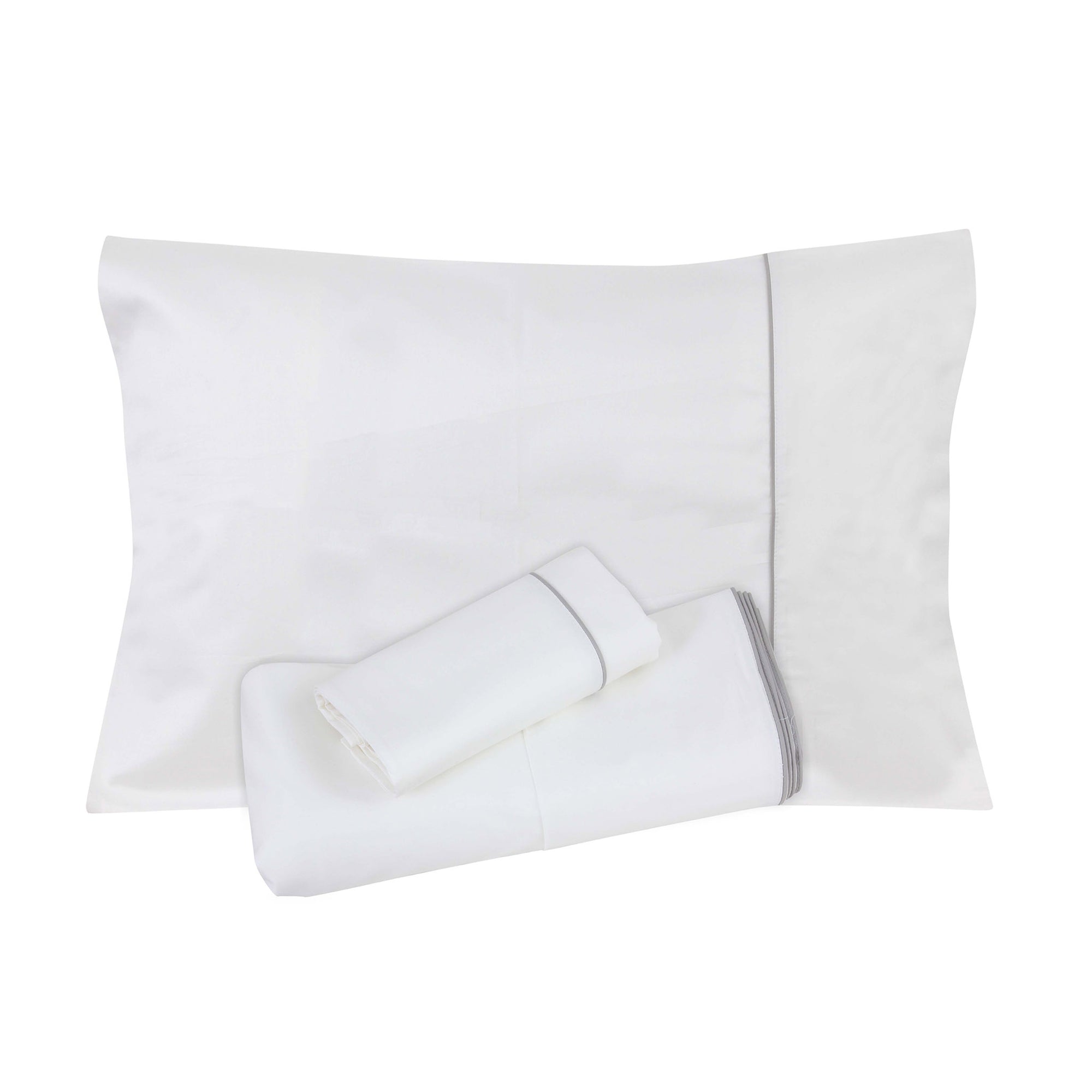 White Sheet with Grey Piping + Pillowcases (600 TC)